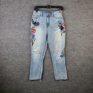 Abercrombie & Fitch Light Blue Floral Embroidered Jeans
